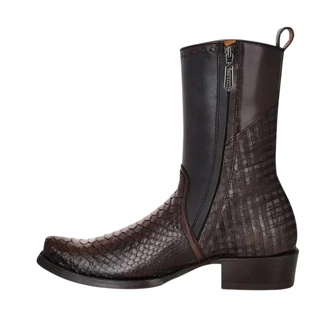 Cuadra Men's Lisboa Black Python Laser & Woven Zipper Boot