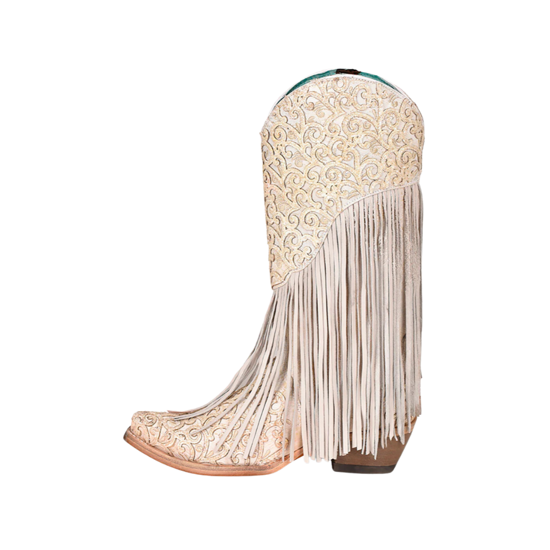 Corral Women's Fringe Leather White Boots