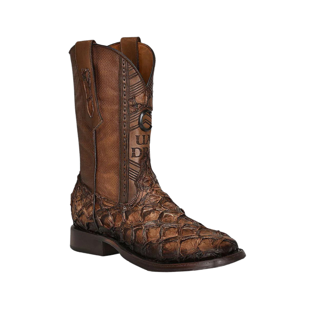 Cuadra Men's Honey Fish Pirarucu Laser & Woven Square Toe Boot