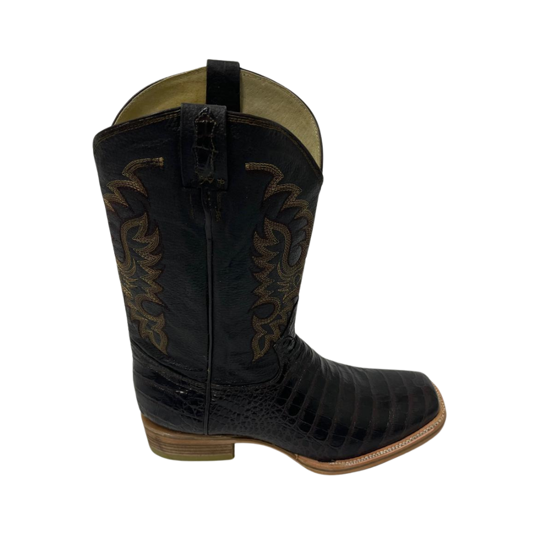 Boot Jack Men's Croc Print Double Stitch Black Boots