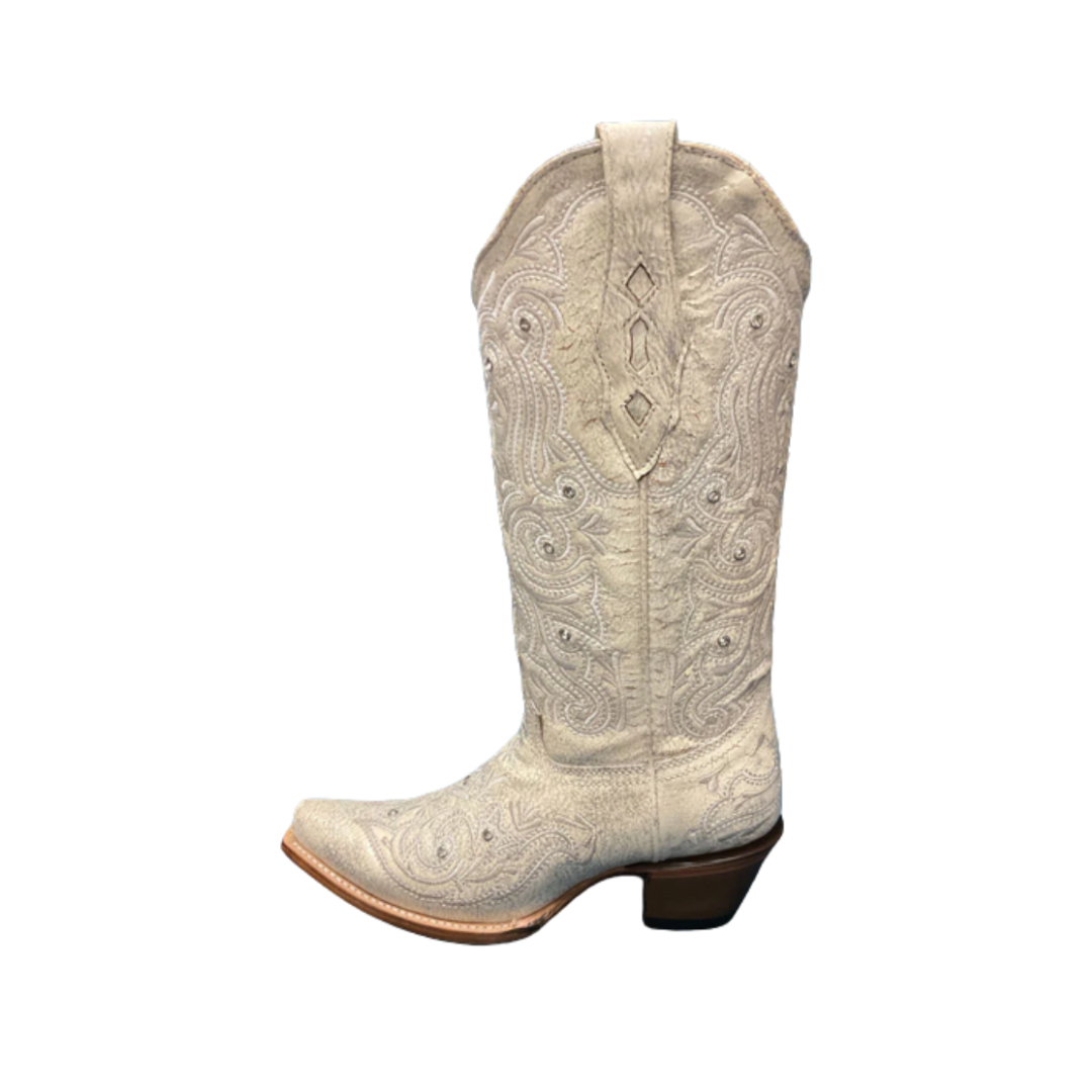 Corral Womens Embroidery & Crystals Bone Western Boot