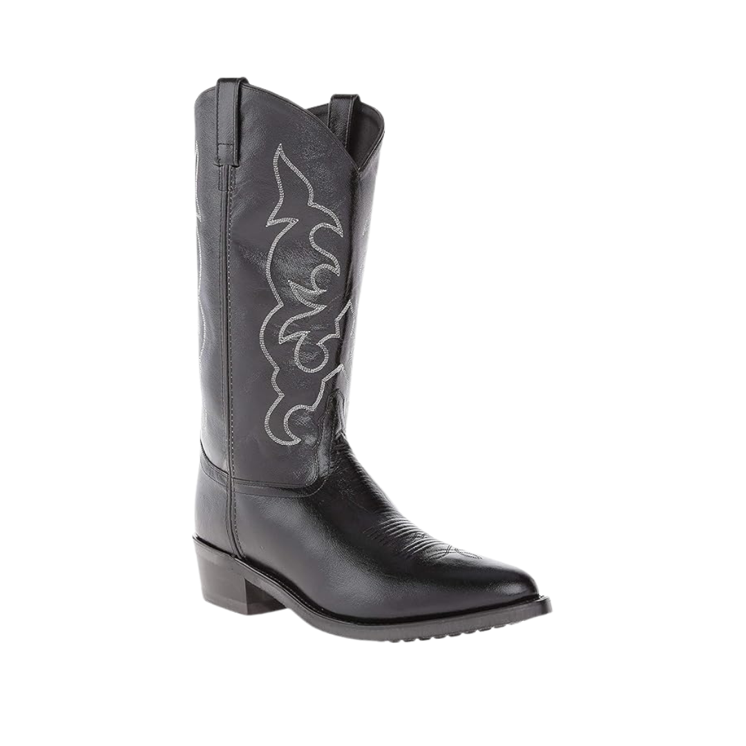 Old West Men's Leather Stitch Narrow Round Black Boots