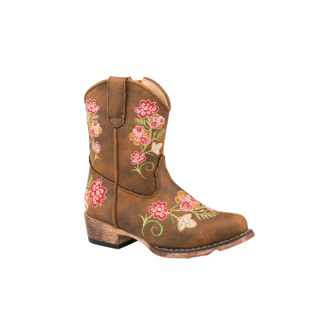 Roper Footwear Toddler Girl's Floral Embroidered Brown Boots