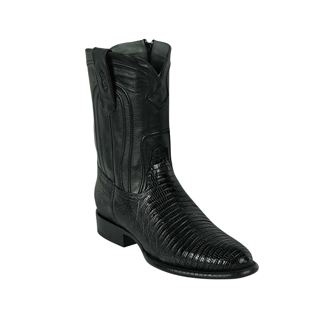 Los Altos Men's Genuine Lizard Teju Leather Black Roper Toe Boot