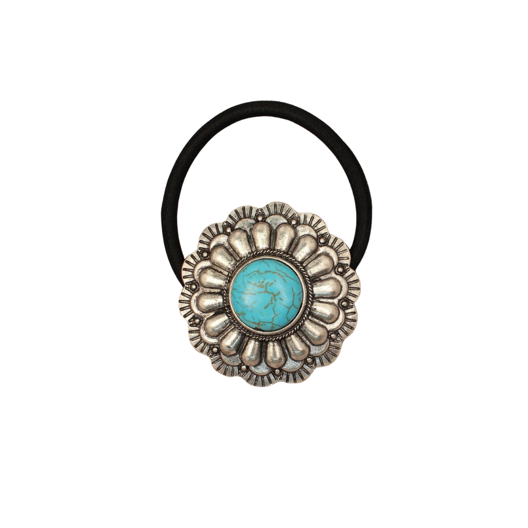 Blazin Roxx Women's Hair Tound Flower Concho Stone Turquoise Tie