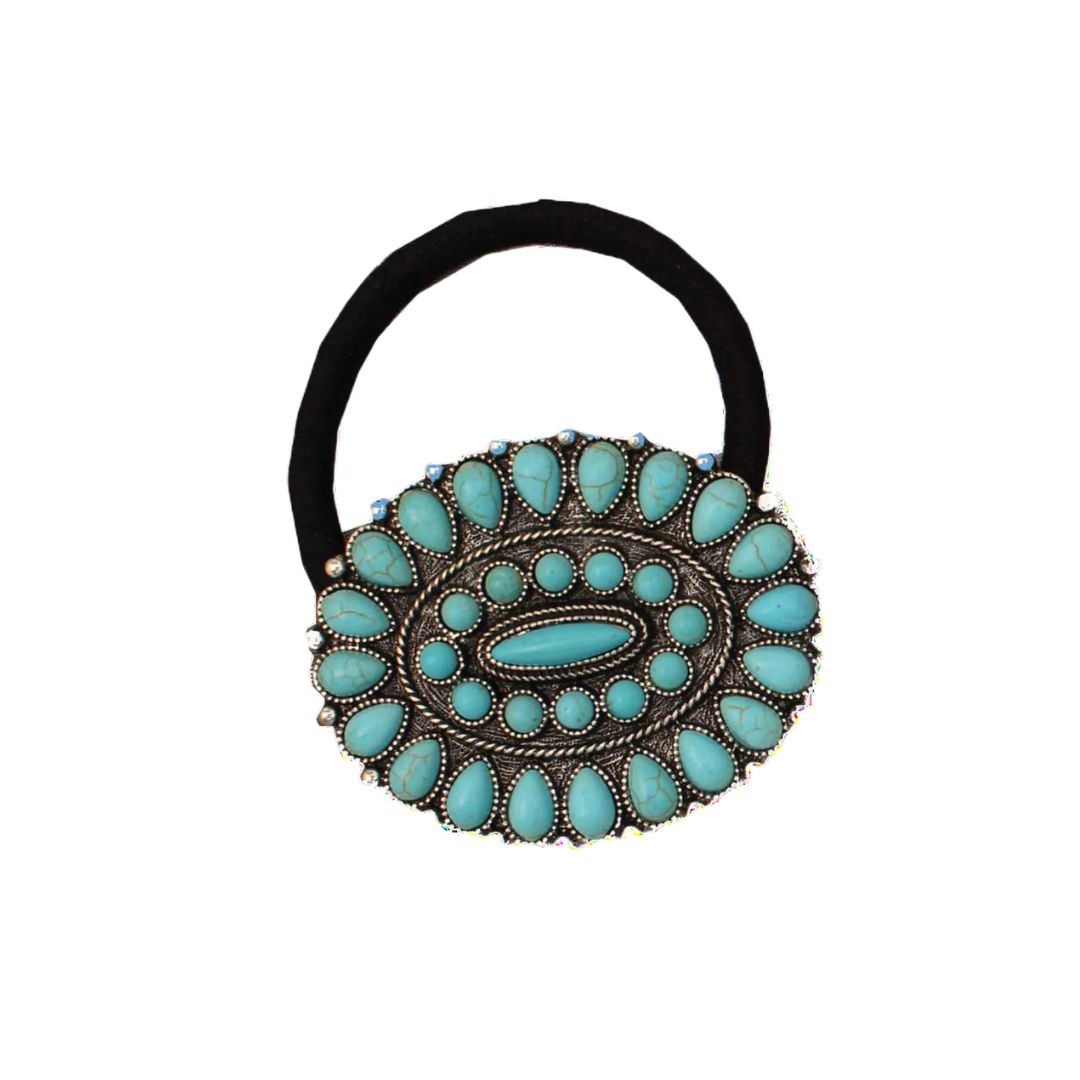 Blazin Roxx Women's Stone Concho Hair Turquoise Tie