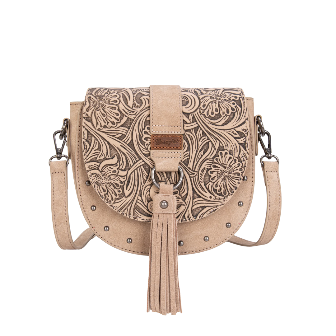 Wrangler Women's Tooled Saddle Khaki Crossbody
