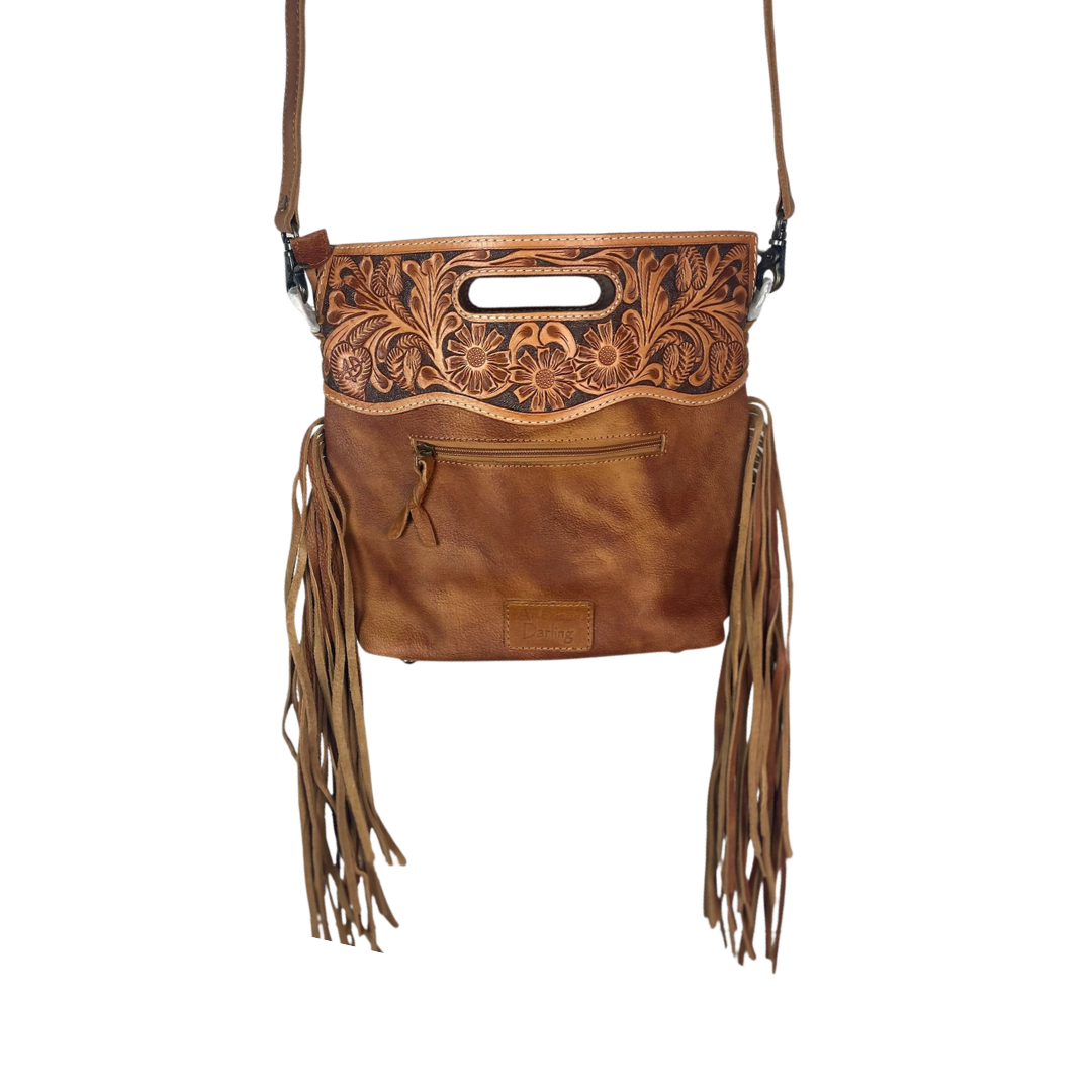 American Darling Women's Leather Fringe Light Brown Crossbody