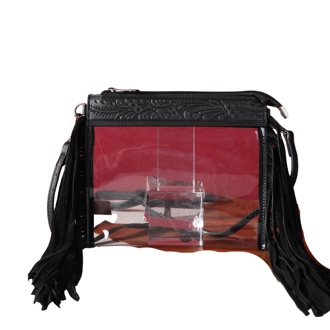 Montana West Women's Fringe Stadium Black Crossbody Bag
