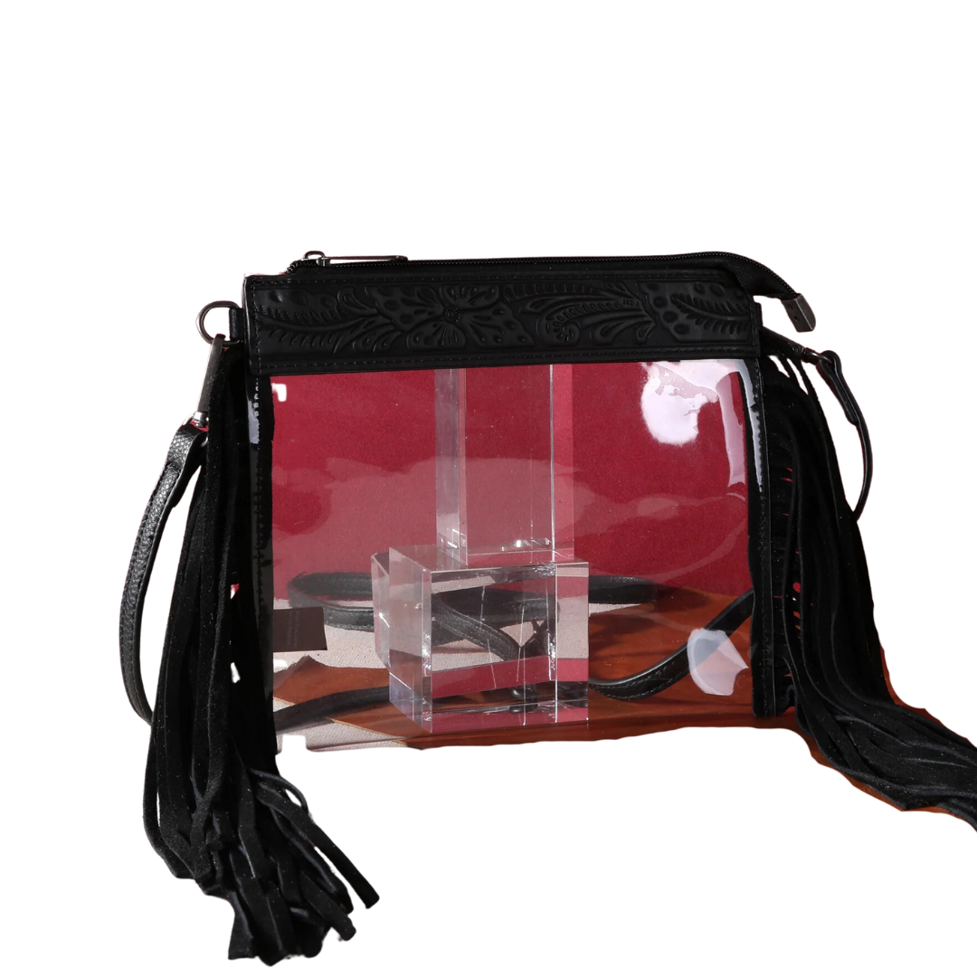 Montana West Women's Fringe Stadium Black Crossbody Bag