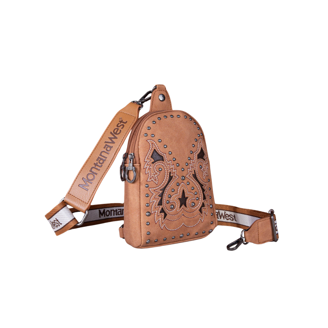 Wrangler Women's Embroidered Boot Scroll Light Brown Sling Bag