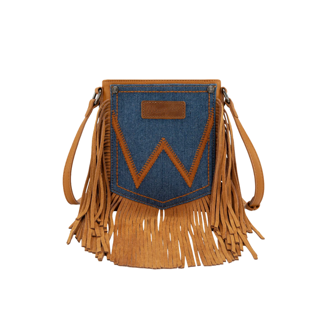 Wrangler Women's Fringe Denim Light Brown Crossbody