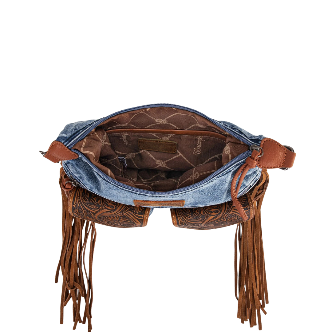 Wrangler Women's Fringe Floral Denim Jean Crossbody