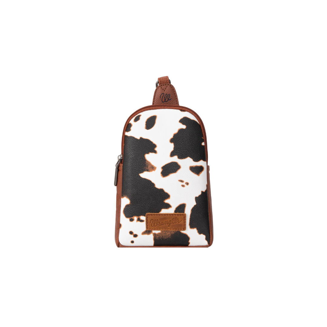 Wrangler Women's Cow Print Crossbody Sling Brown Chest Bag