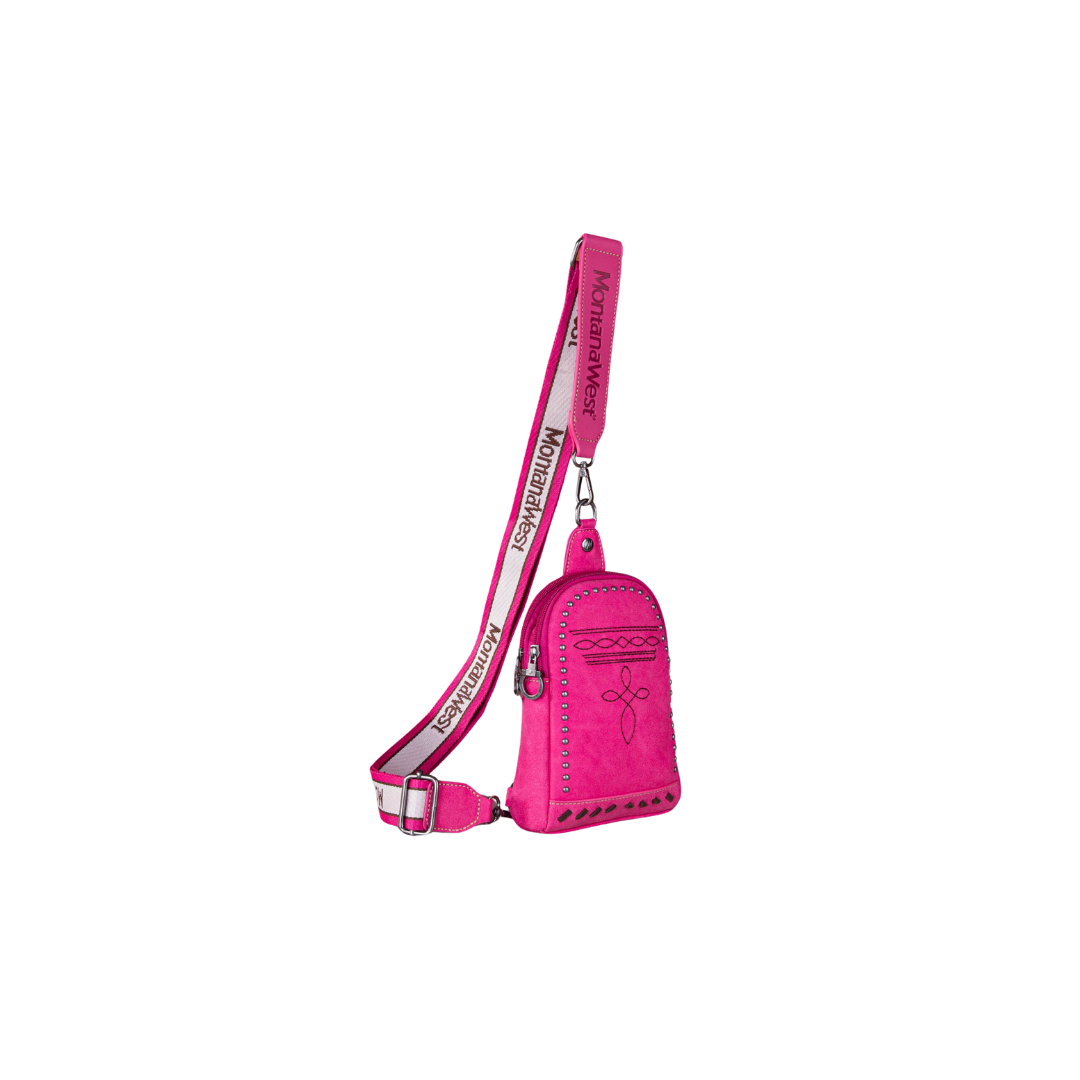 Montana West Women's Embroidered Boot Stitch Hot Pink Sling Bag