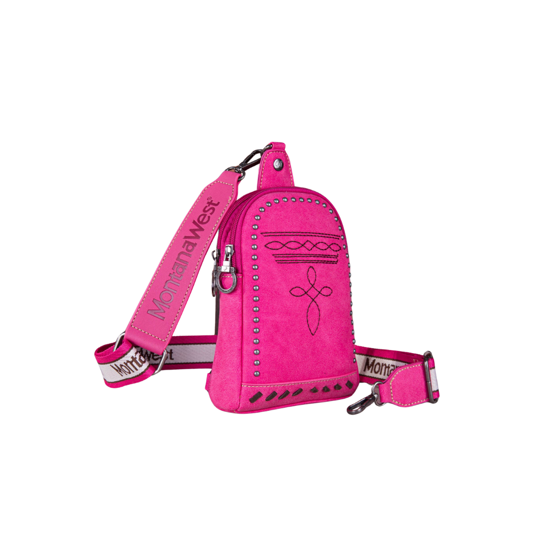 Montana West Women's Embroidered Boot Stitch Hot Pink Sling Bag