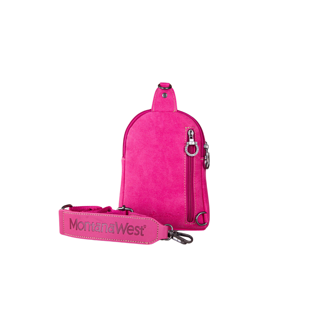 Montana West Women's Embroidered Boot Stitch Hot Pink Sling Bag