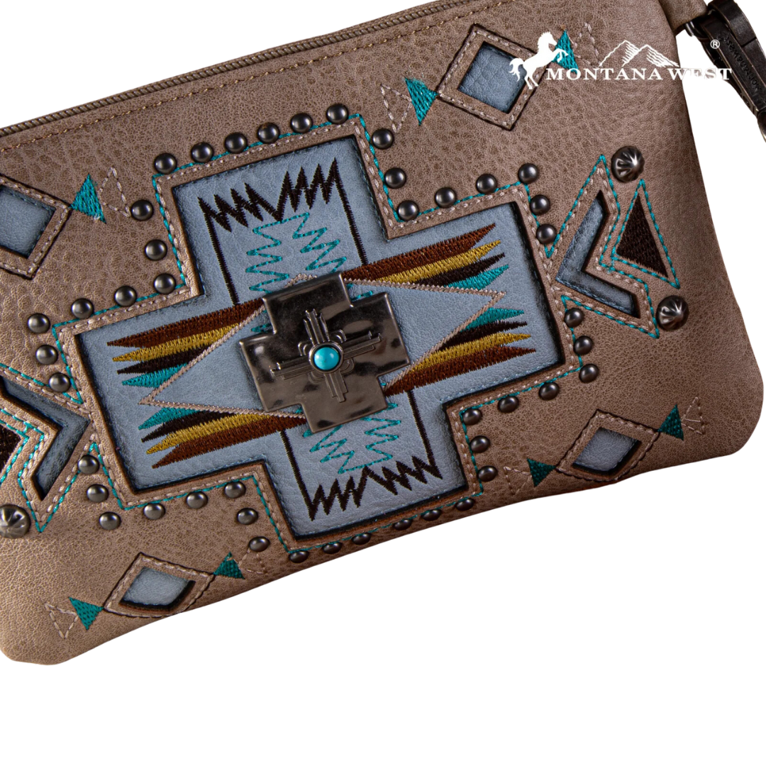 Montana West Women's Concho Wristlet Khaki Crossbody