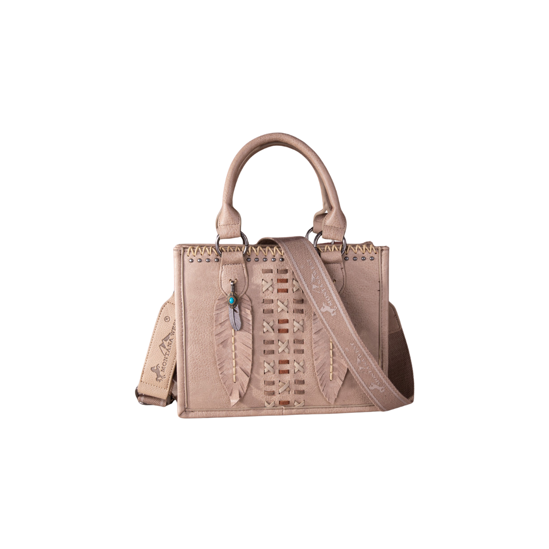 Montana West Women's Feather Collection Tote Khaki Crossbody