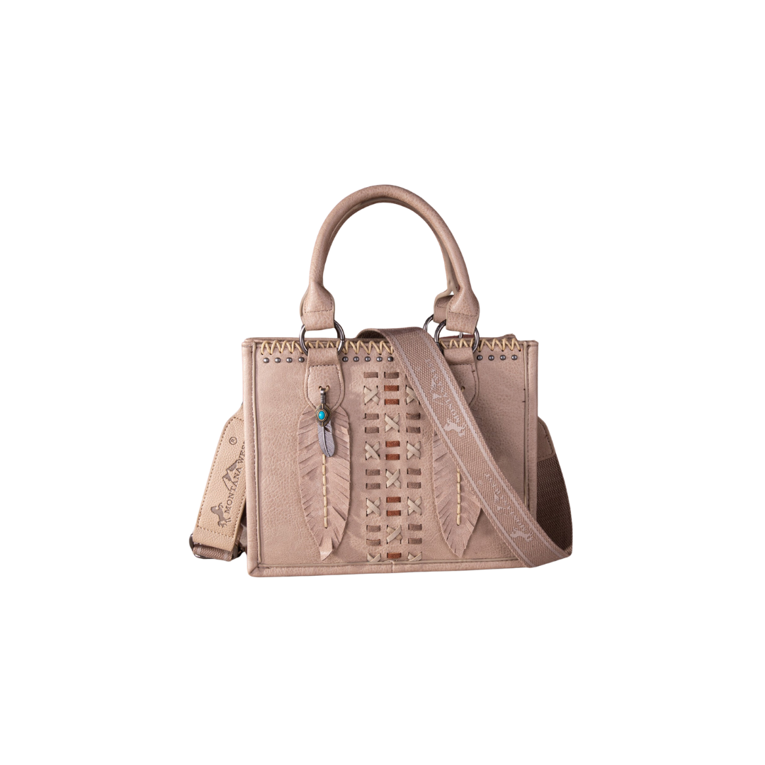 Montana West Women's Feather Collection Tote Khaki Crossbody