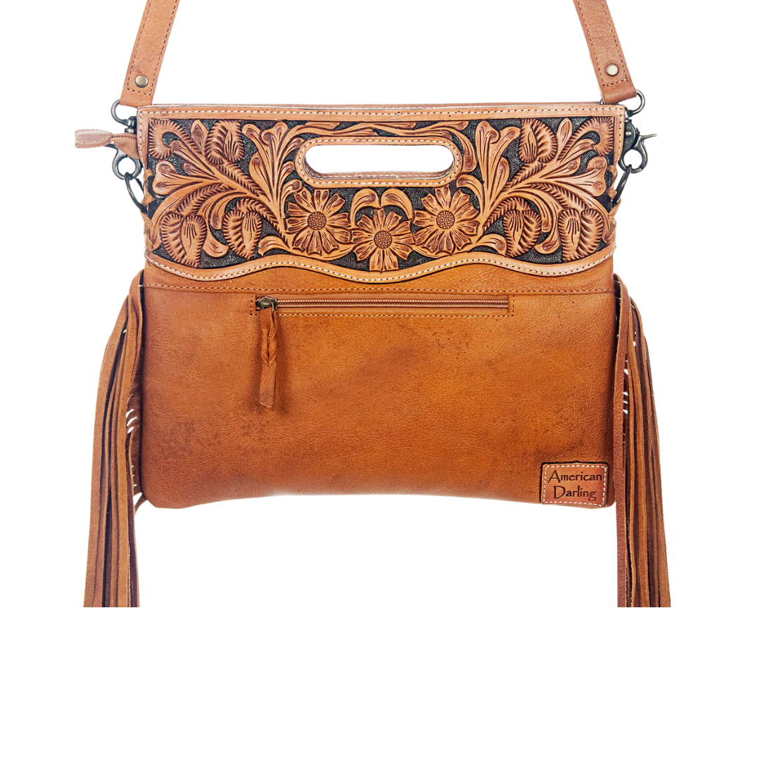 American Darling Women's Leather Fringe Light Brown Crossbody