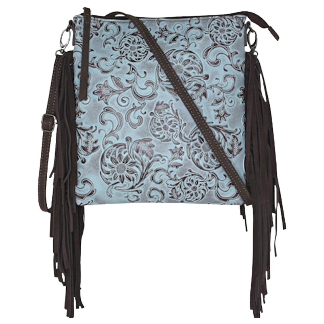Justin Women's Turquoise North South Tooled Sunflower Crossbody Bag