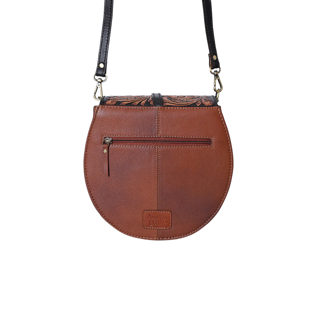 American Darlin Women's Leather Bag Floral Brown Crossbody