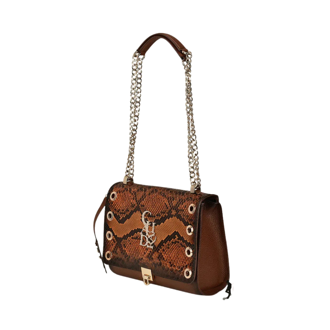 Cuadra Women's Honey Python Cowhide Brown Handbag