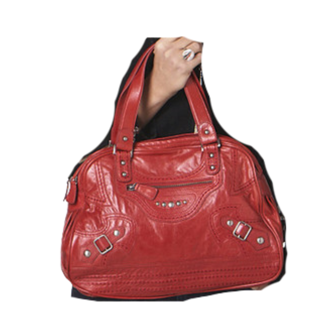 Sidran Women's Studded Stitched Leather Red Handbag
