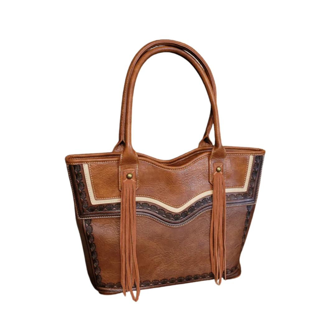 Justin Women's Tooled Leather Purse Brown Tote