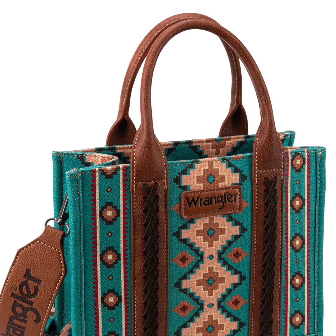 Wrangler Women's Southwestern Print Small Canvas Turquoise Tote Crossbody