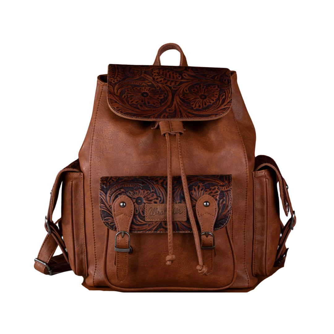 Wrangler women's Vintage Floral Tooled Brown Backpack