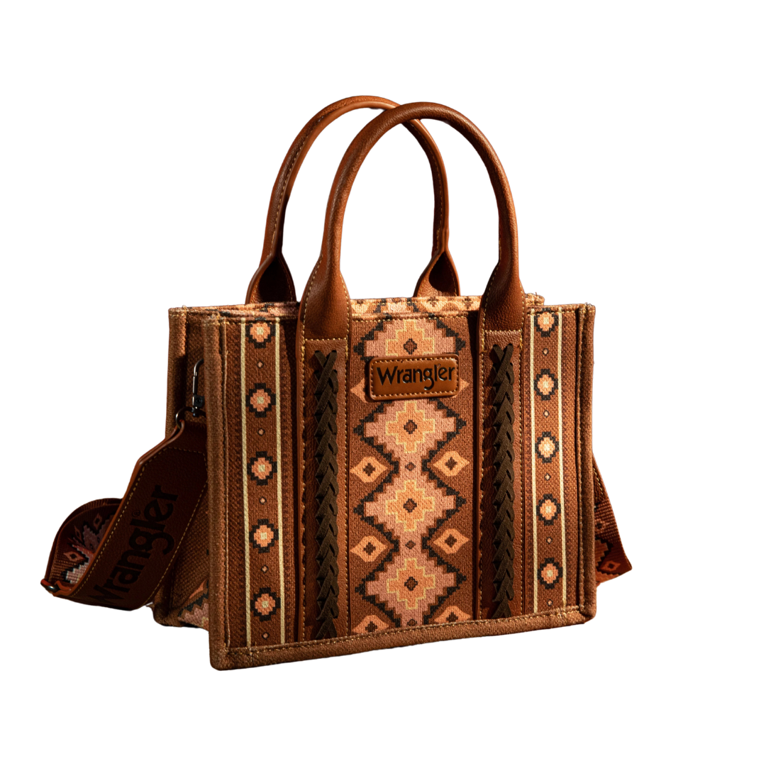 Wrangler Women's Southwestern Print Small Canvas Dark Brown Tote Crossbody
