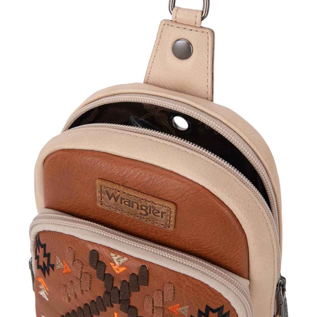 Wrangler Women's Embroidered Brown Sling Bag