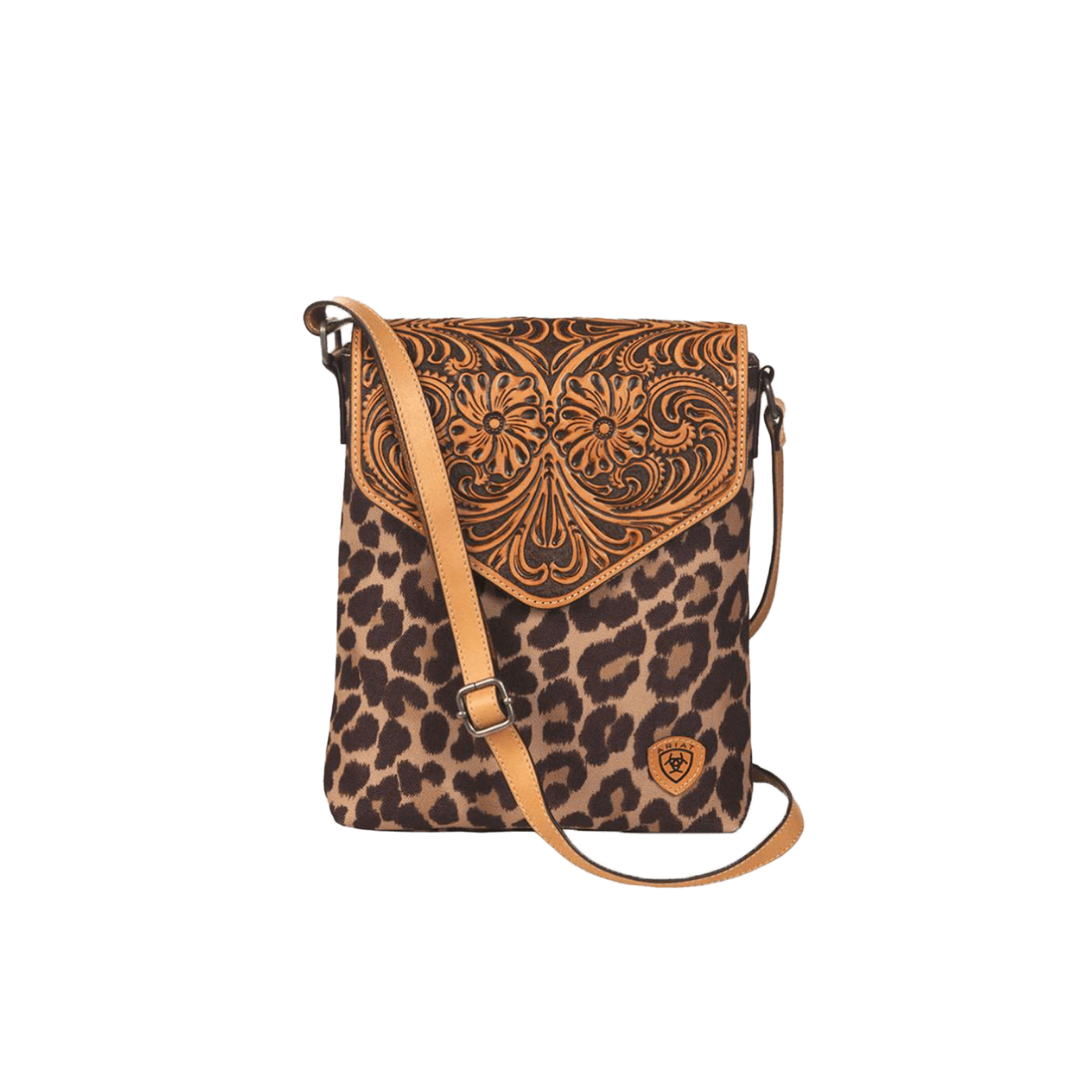 Ariat Women's Tooled Flap Leopard Brown Crossbody