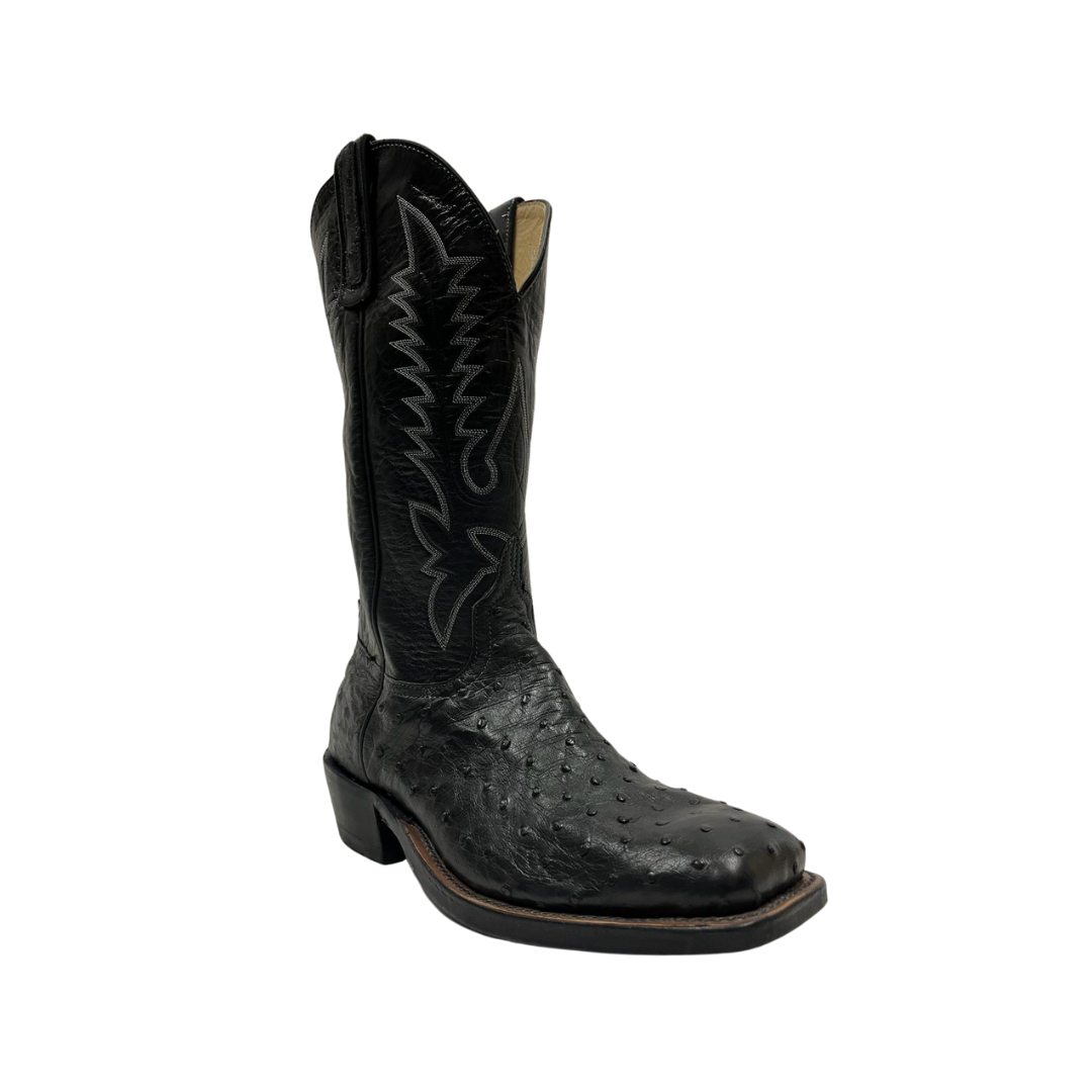 Anderson Bean Men's Full Quill Ostrich Square Toe Black Boots