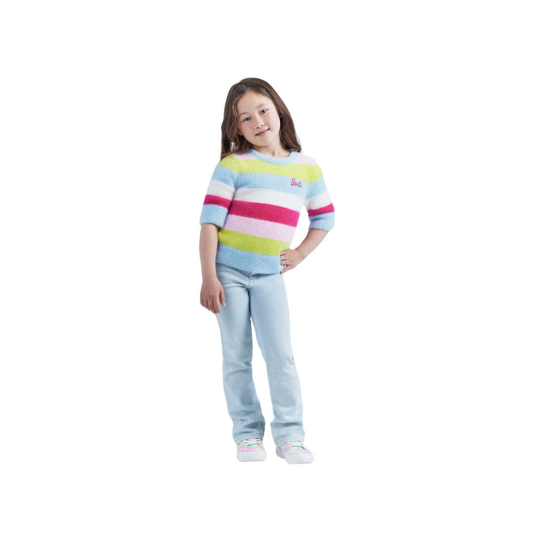 Wrangler Girl's x Barbie Fuzzy Sweater In Rainbow Stripe