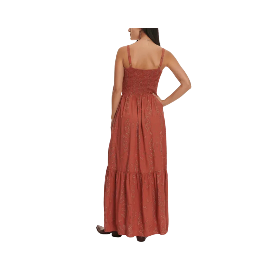 Wrangler Ladies Paprika Boot Stitch Print Smocked Maxi Dress