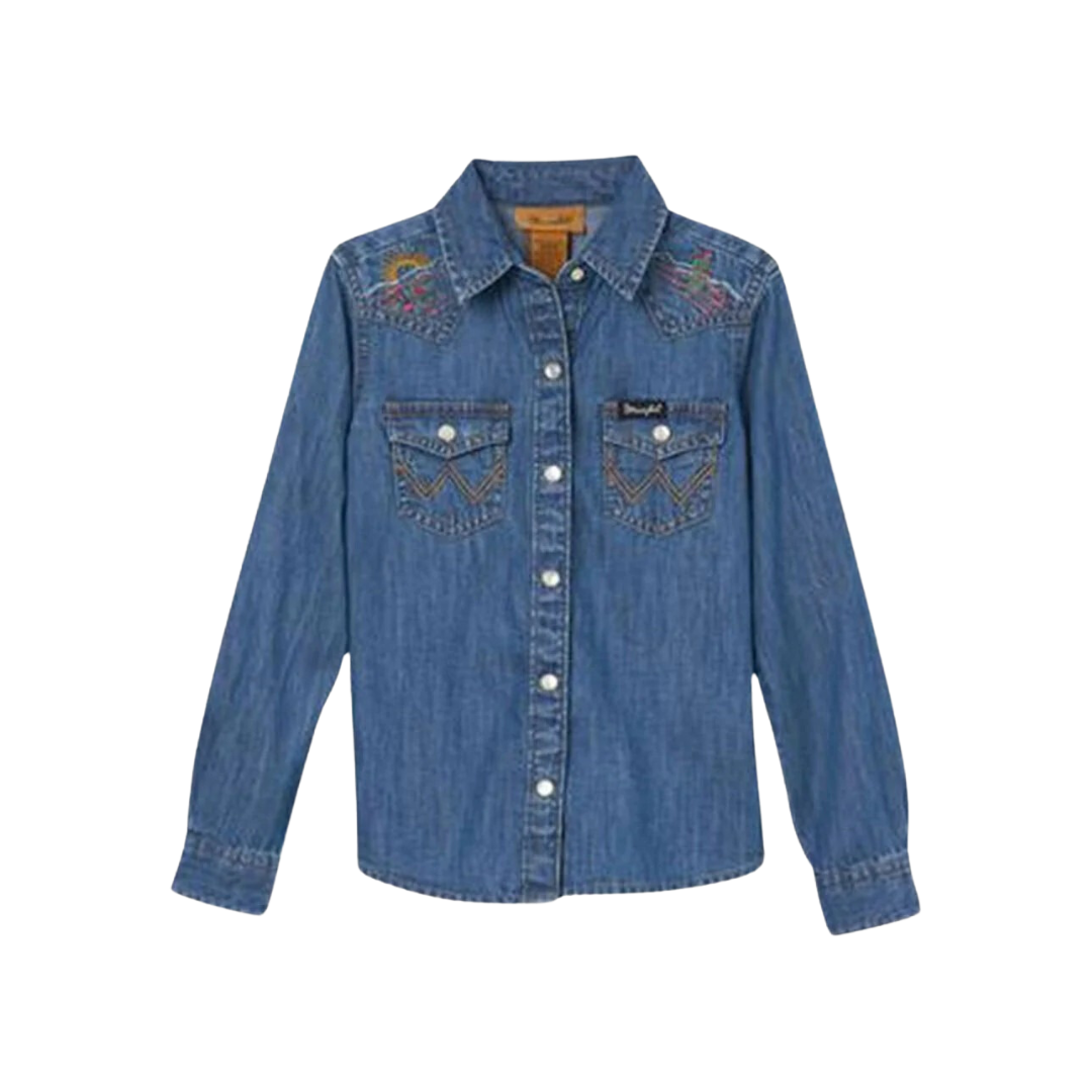 Wrangler Girls Long Sleeve Embroidered Western Denim Shirt