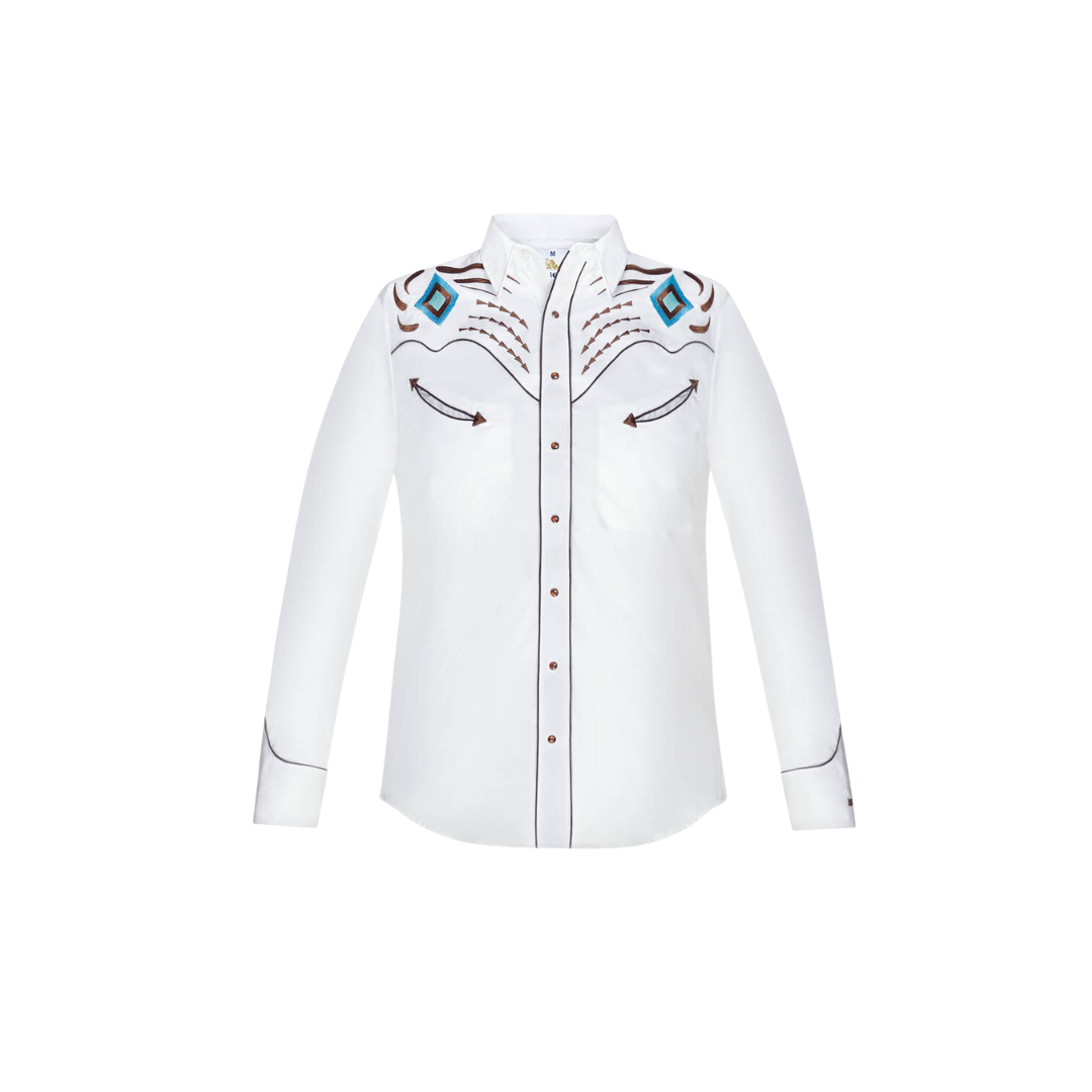Rangers Usa Men's Western Southwest Embroidery White Shirt