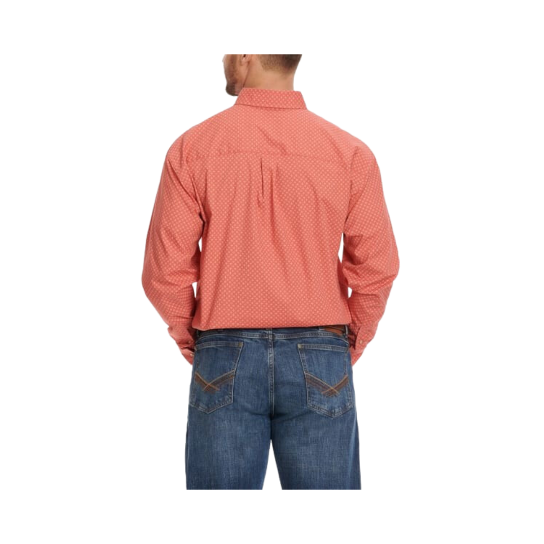 Wrangler Men's Terracotta & Latte Geo Print Classic Fit Long Sleeve Western Shirt