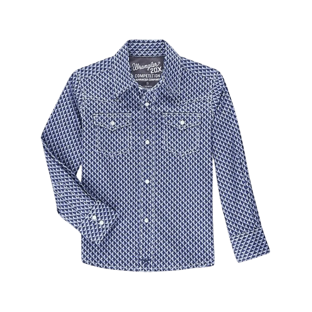 Wrangler Boy's Squares Print Long Sleeve Snap Shirt