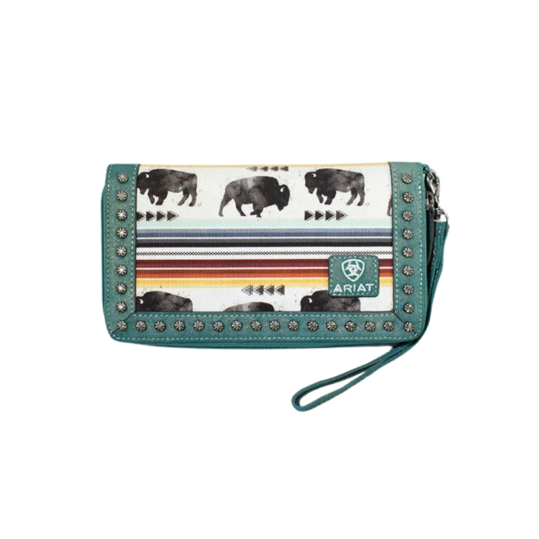 Ariat Women's Buffalo Print Clutch Turquoise Wallet