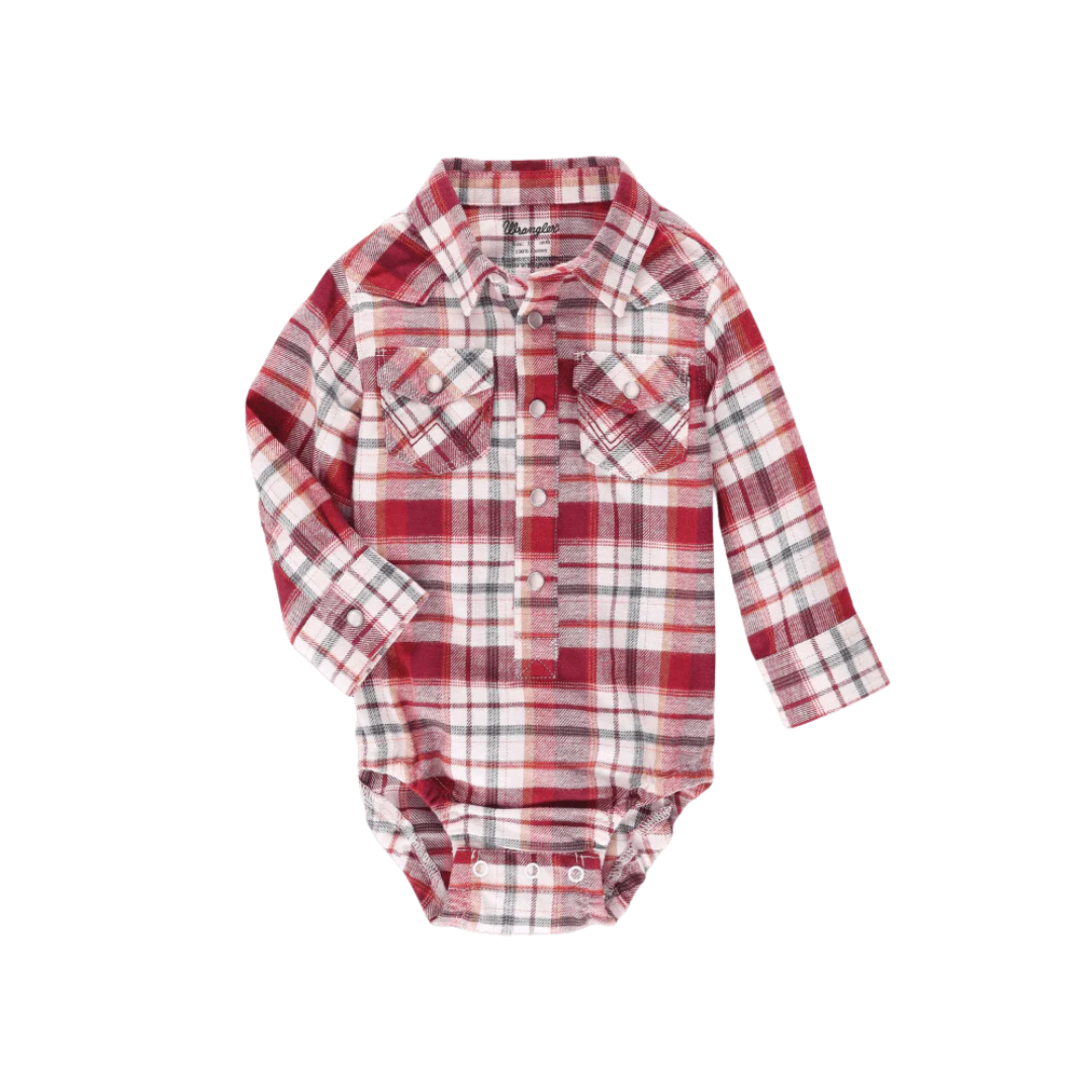 Wrangler Baby Boy's Red Plaid Long Sleeve Western Snap Bodysuit