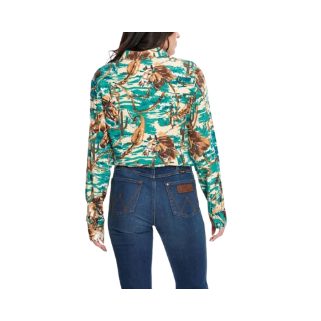 Wrangler Women's Tack Print Long Sleeve Western Shirt