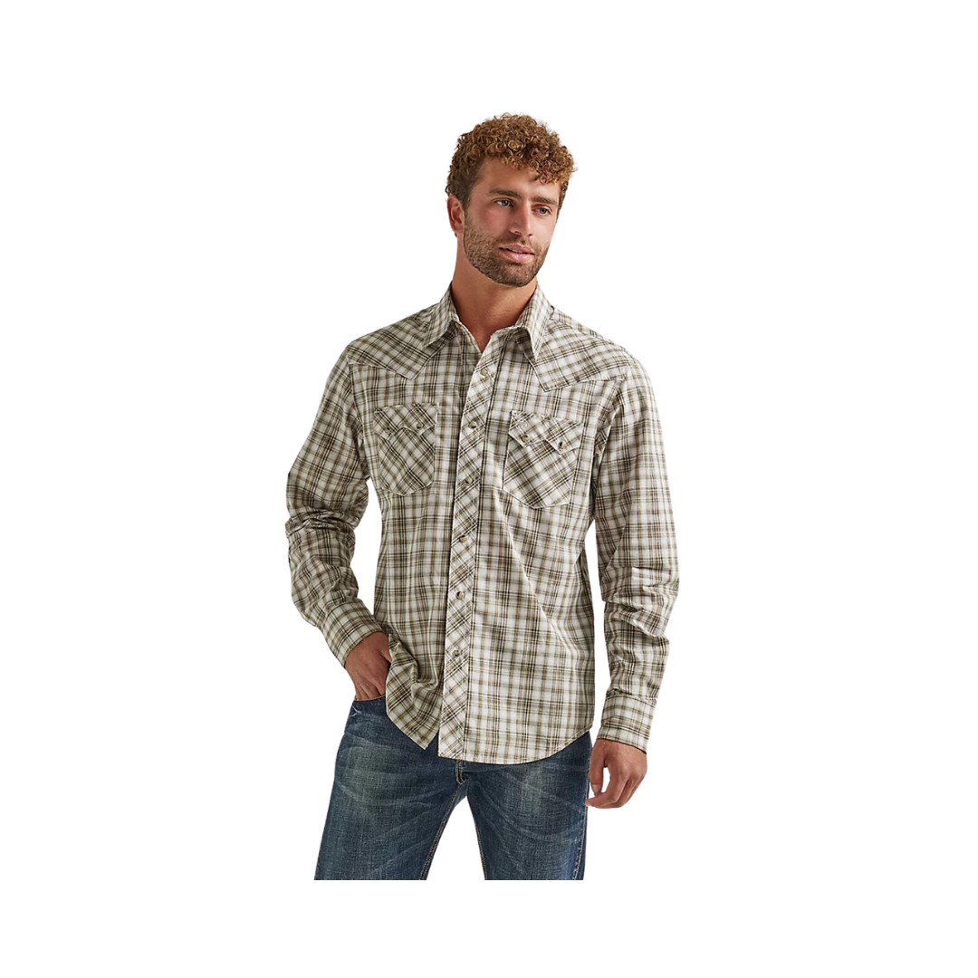 Wrangler Men's Retro Beige Snap Plaid Shirt