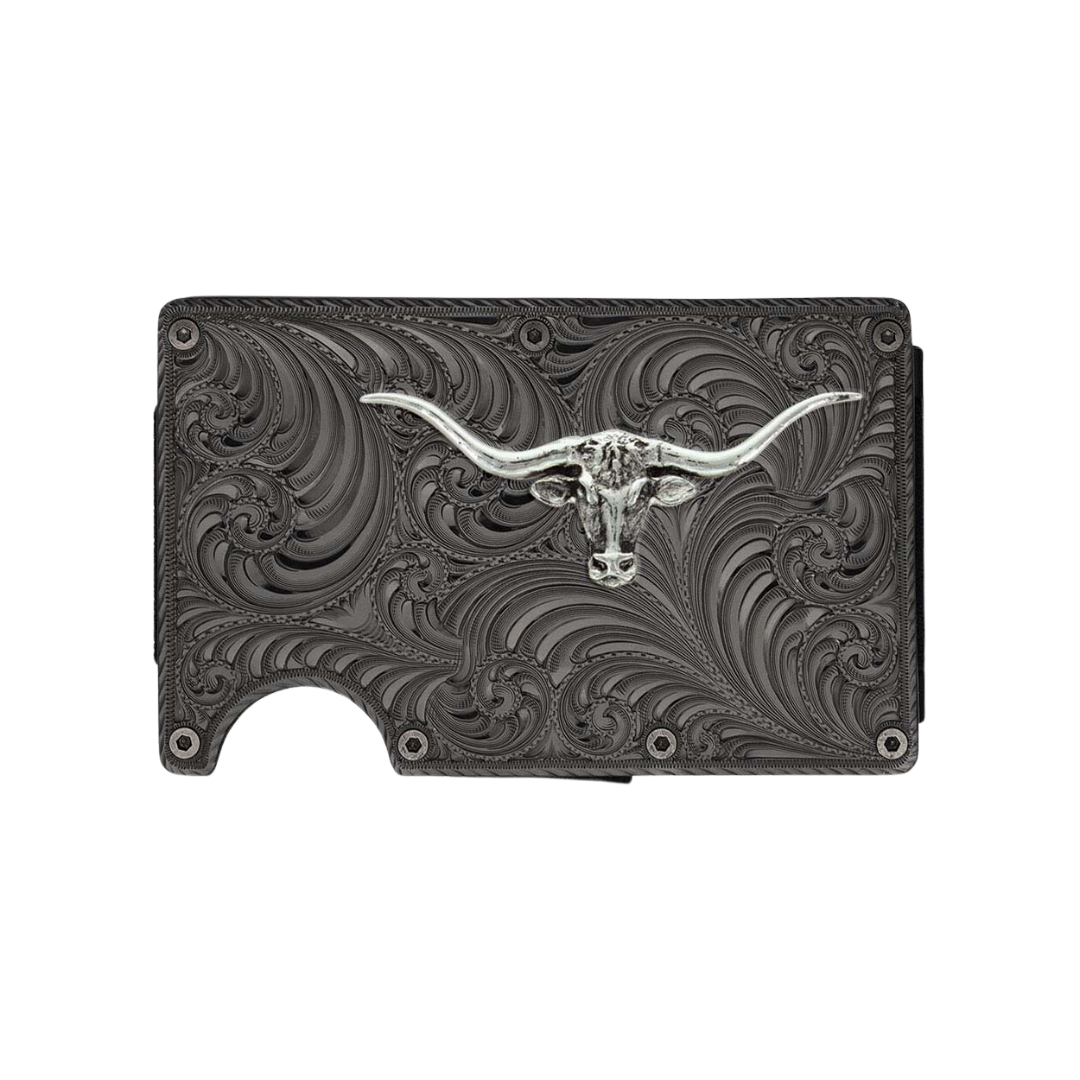 Montana Men's Gunmetal Credit Card & Cash Case with Longhorn