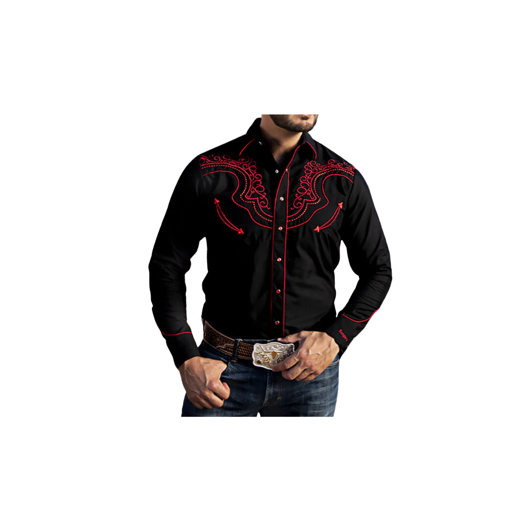 Ranger's Usa Men's Black & Red Embroidered Shirt