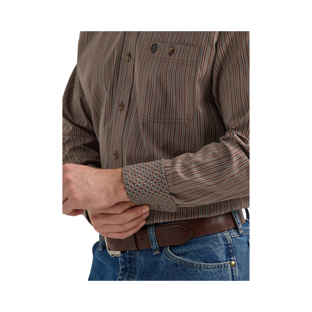 Wrangler Men's George Strait Brown Stripe Shirt