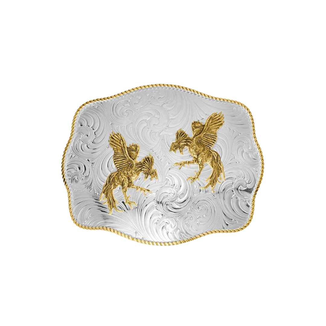 Montana Men's Engraved Scalloped Buckle With Fighting Roosters